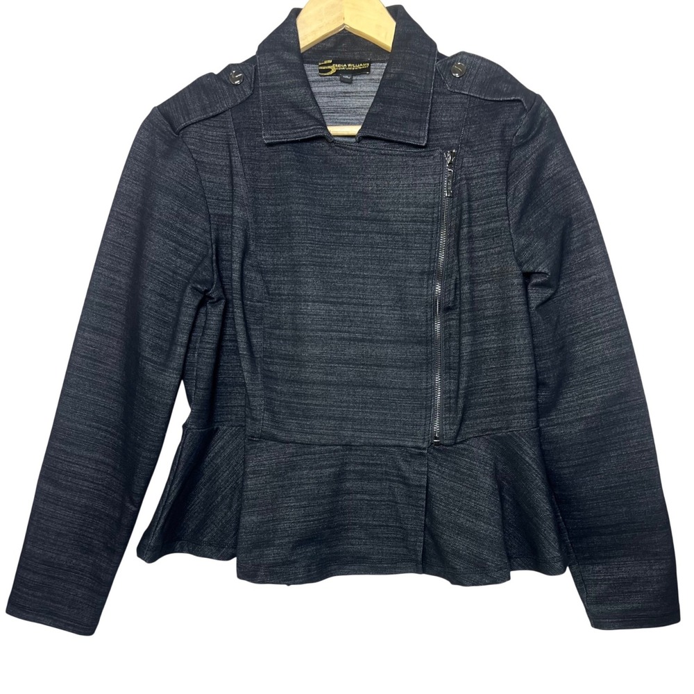 Serena Williams Signature Statement Womens Black Peplum Moto Jacket‎ M Stretch